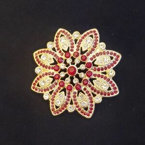 Elegant Red and Gold Floral Brooch